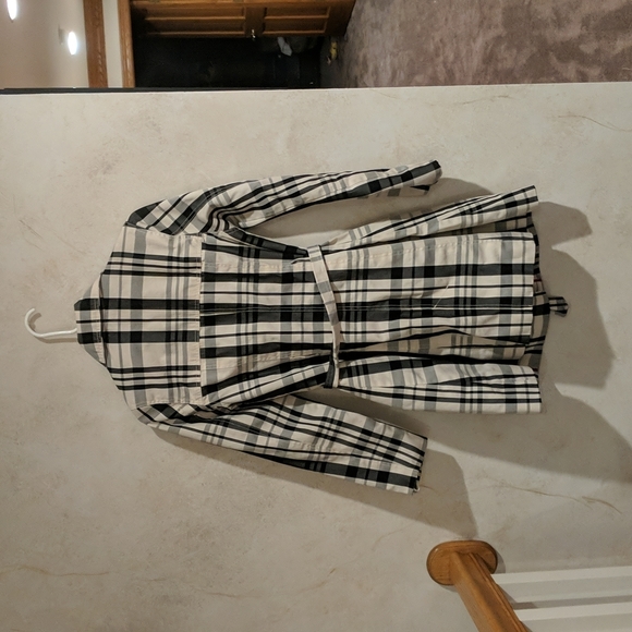 Merona Black and White Plaid Trechcoat Small - Picture 3 of 4